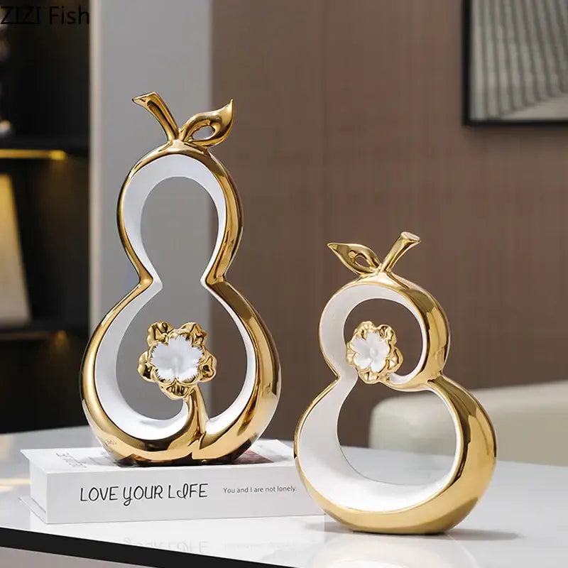 Modern white & gold ceramic gourd desk decoration – living room decor