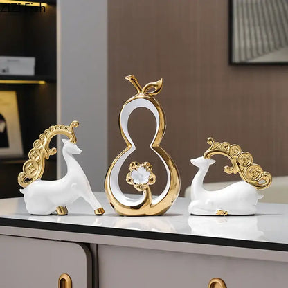 Modern white & gold ceramic gourd desk decoration – living room decor
