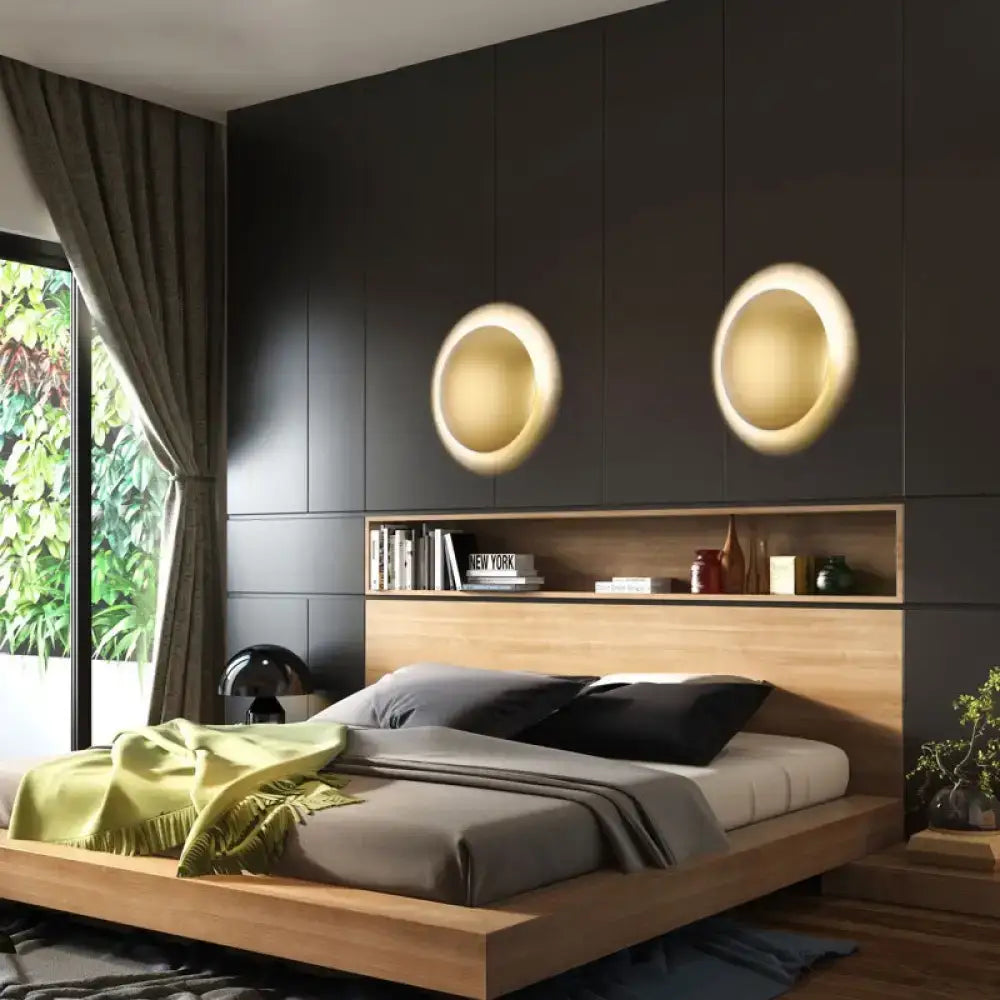 Modern white & gold circular led wall light warm white bedroom