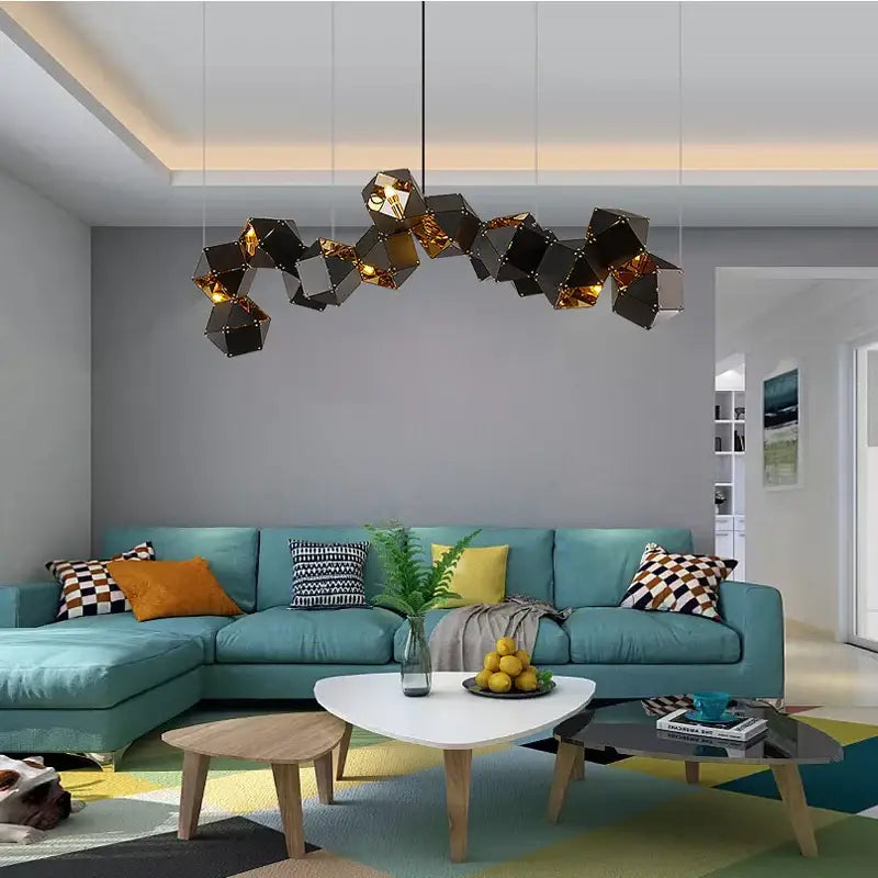 Modern white & gold cube led pendant light for dining room