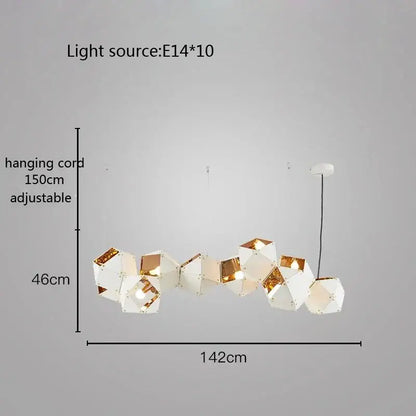 Modern white & gold cube led pendant light for dining room