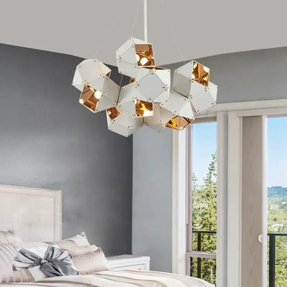 Modern white & gold cube led pendant light for dining room