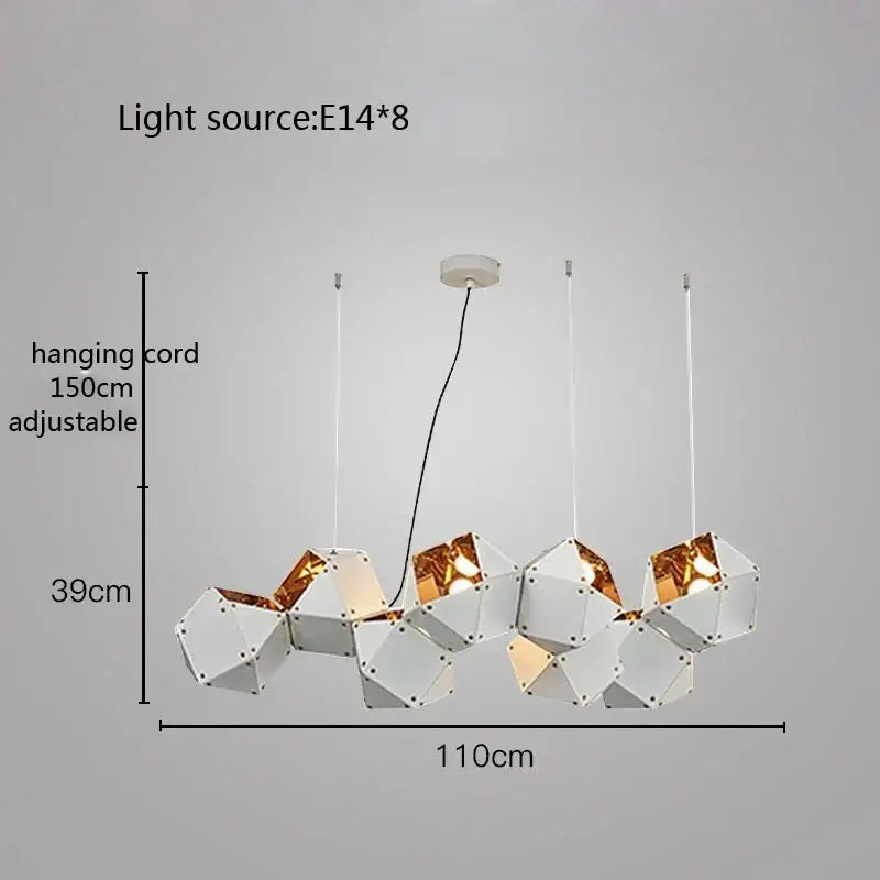 Modern white & gold cube led pendant light for dining room