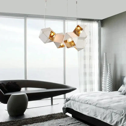 Modern white & gold cube led pendant light for dining room