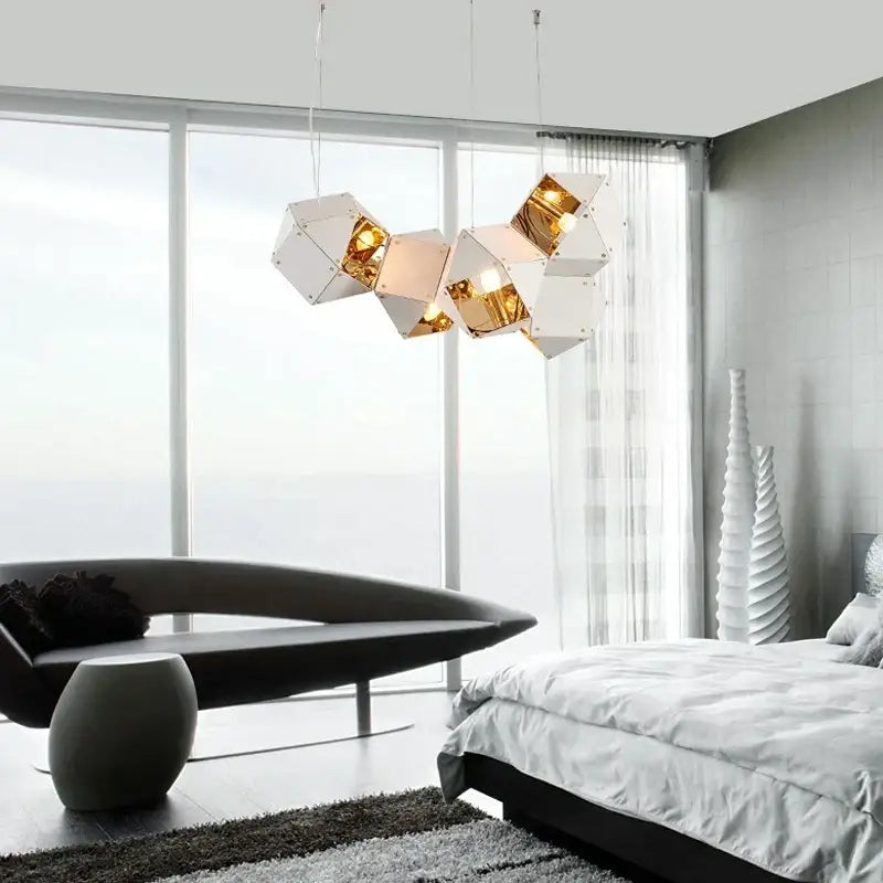 Modern white & gold cube led pendant light for dining room