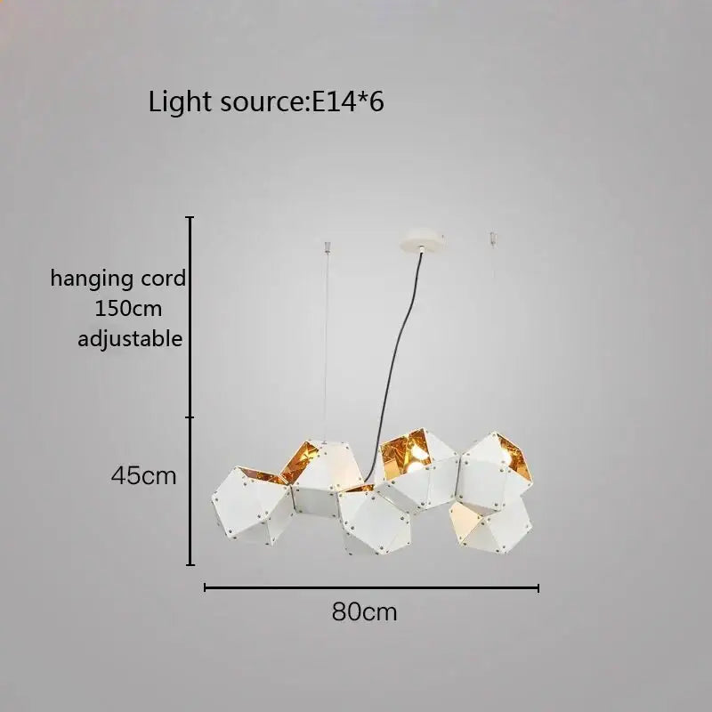 Modern white & gold cube led pendant light for dining room