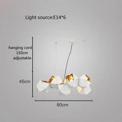 Modern white & gold cube led pendant light for dining room