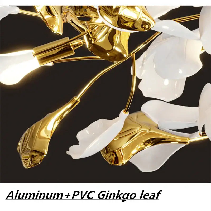 Modern white & gold ginkgo leaf led ceiling chandelier living room