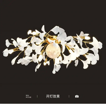 Modern white & gold ginkgo leaf led ceiling chandelier living room