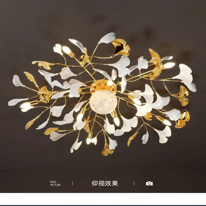 Modern white & gold ginkgo leaf led ceiling chandelier living room