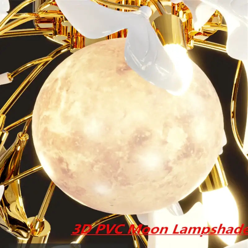 Modern white & gold ginkgo leaf led ceiling chandelier living room