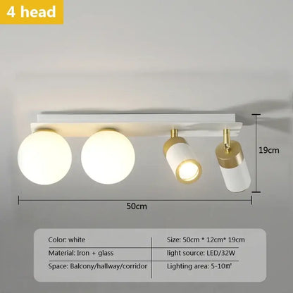 Modern white & gold glass ball led ceiling light living room track