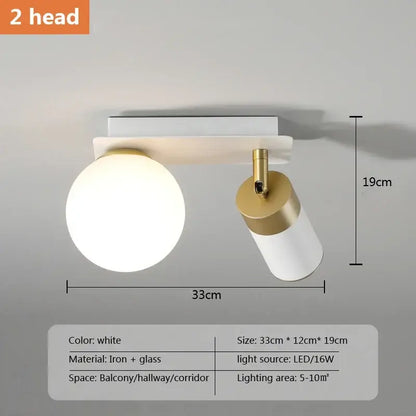 Modern white & gold glass ball led ceiling light living room track