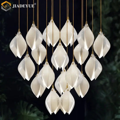 Modern white & gold leaf ceramic led staircase pendant light dining room