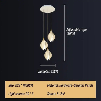 Modern white & gold leaf ceramic led staircase pendant light dining room