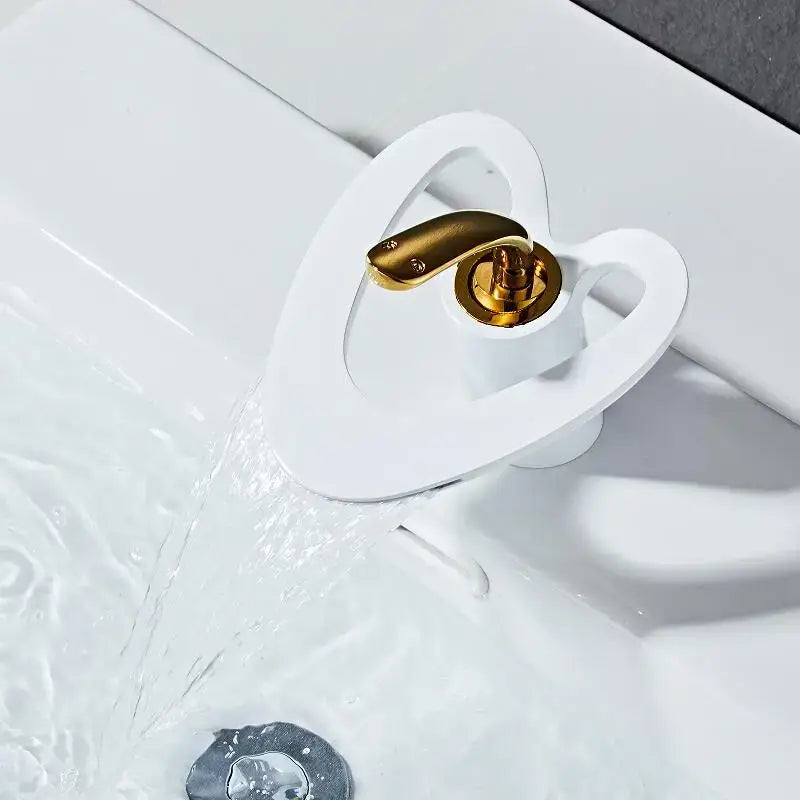 Modern white & gold waterfall basin faucet bathroom sink mixer tap