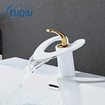 Modern white & gold waterfall basin faucet bathroom sink mixer tap