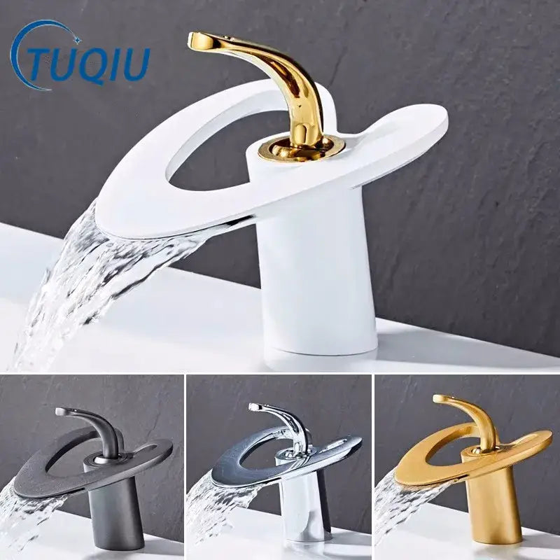 Modern white & gold waterfall basin faucet bathroom sink mixer tap