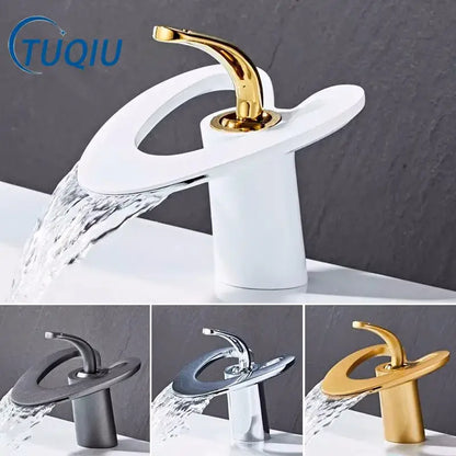 Modern white & gold waterfall basin faucet bathroom sink mixer tap