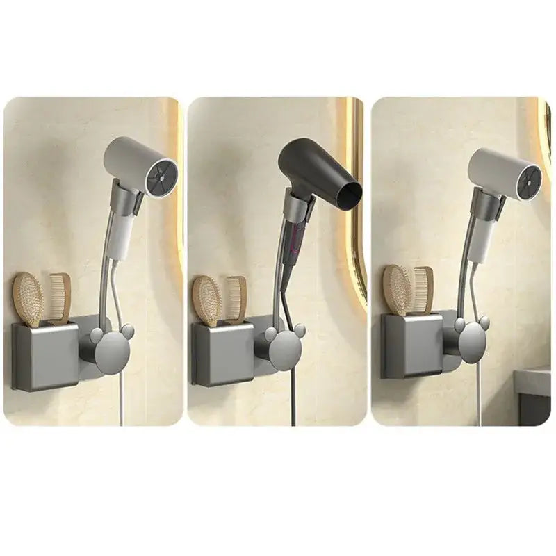 Modern white & gray wall mounted hair dryer bathroom storage rack