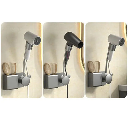Modern white & gray wall mounted hair dryer bathroom storage rack