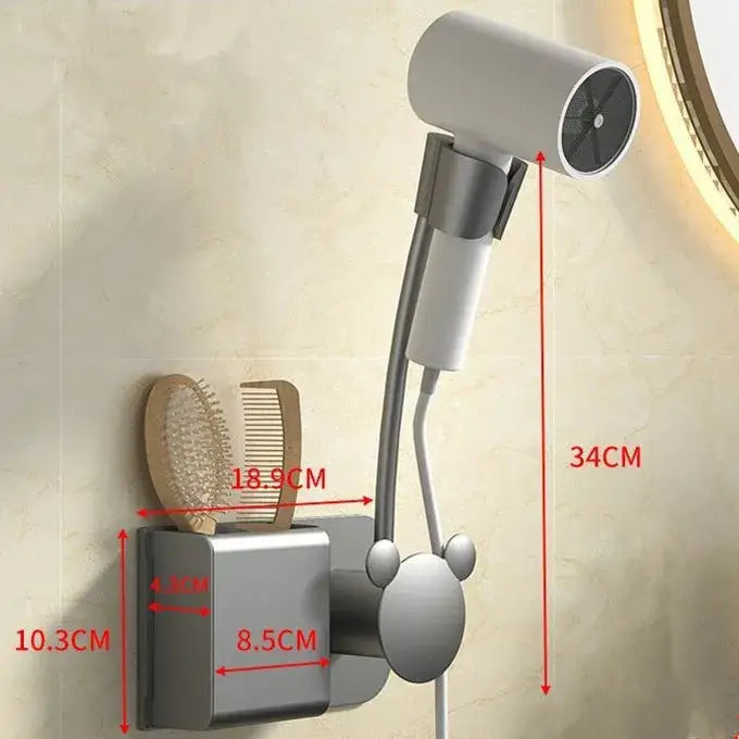Modern white & gray wall mounted hair dryer bathroom storage rack