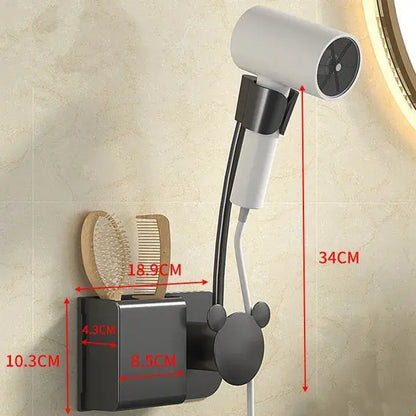 Modern white & gray wall mounted hair dryer bathroom storage rack