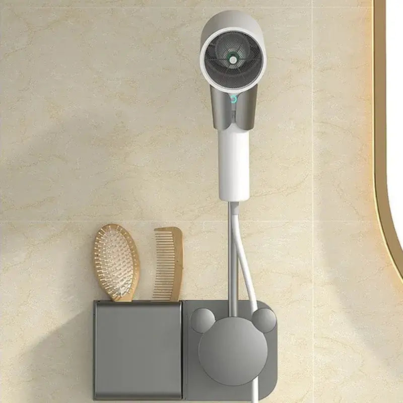 Modern white & gray wall mounted hair dryer bathroom storage rack