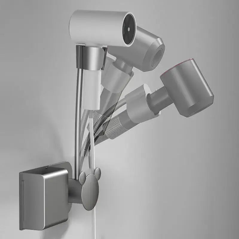 Modern white & gray wall mounted hair dryer bathroom storage rack