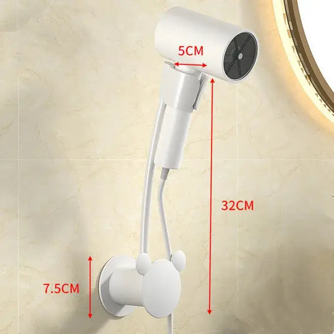 Modern white & gray wall mounted hair dryer bathroom storage rack
