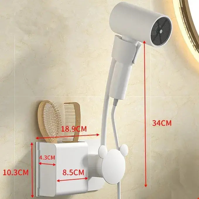 Modern white & gray wall mounted hair dryer bathroom storage rack