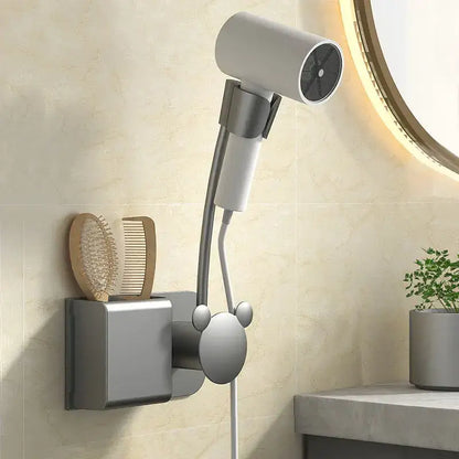 Modern white & gray wall mounted hair dryer bathroom storage rack