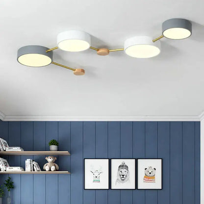 Modern white & gray wood ceiling chandelier living room light