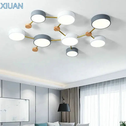 Modern white & gray wood ceiling chandelier living room light