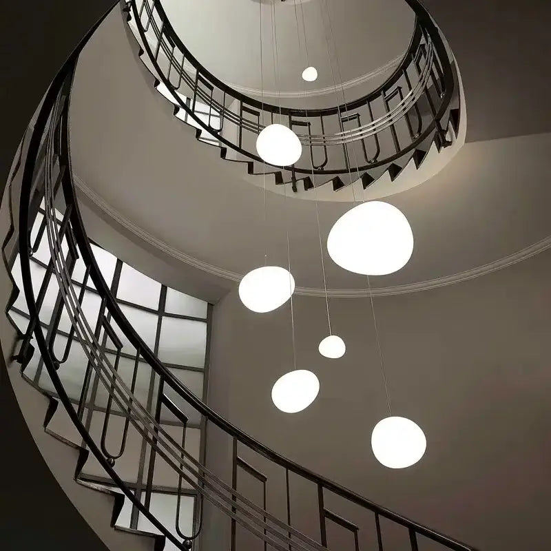 Modern white gregg glass suspension pendant light – villa staircase