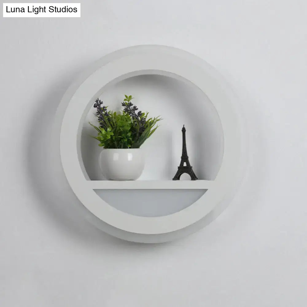 Modern white halo ring wall light with shelf for bedroom