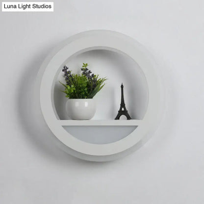 Modern white halo ring wall light with shelf for bedroom