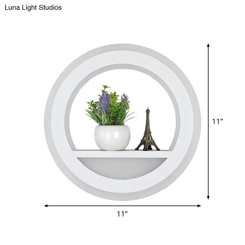 Modern white halo ring wall light with shelf for bedroom