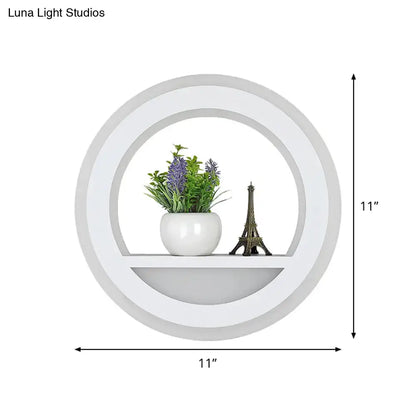 Modern white halo ring wall light with shelf for bedroom