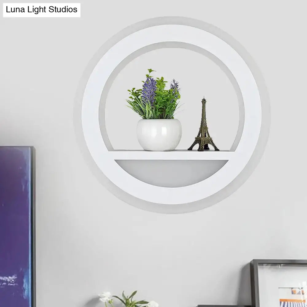Modern white halo ring wall light with shelf for bedroom
