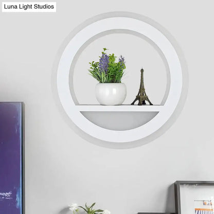 Modern white halo ring wall light with shelf for bedroom