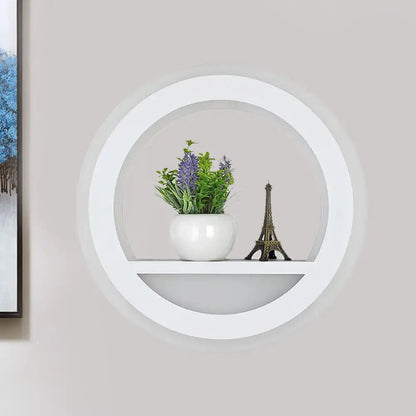 Modern white halo ring wall light with shelf for bedroom