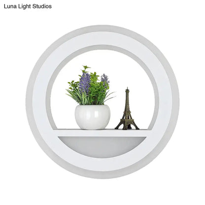 Modern white halo ring wall light with shelf for bedroom