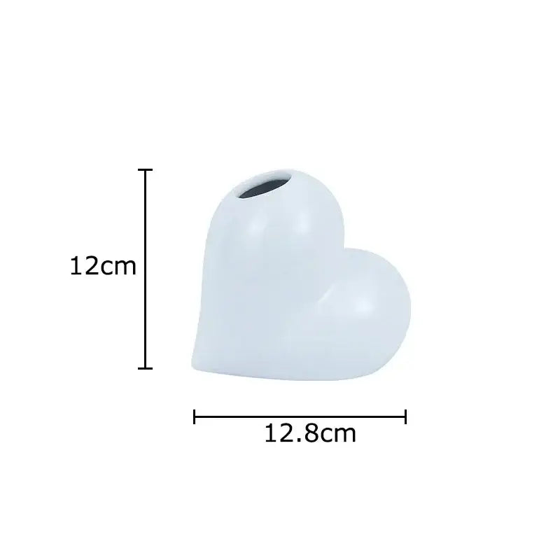 Modern white heart ceramic vase desk decor with artificial greenery