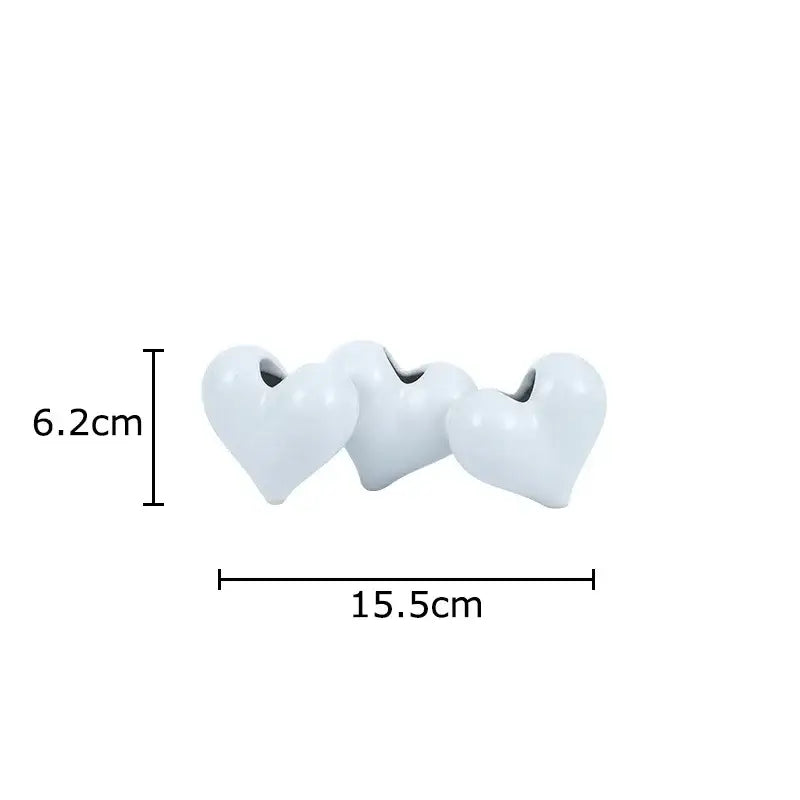 Modern white heart ceramic vase desk decor with artificial greenery