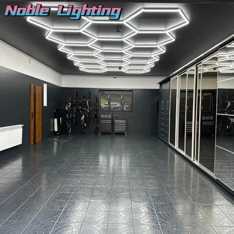 Modern white hexagon ceiling light garage honeycomb design