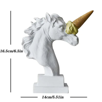 Modern white horse head sculpture with ice cream horn living room decor