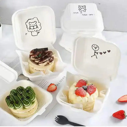 Modern white illustrated biodegradable dessert box set dining room