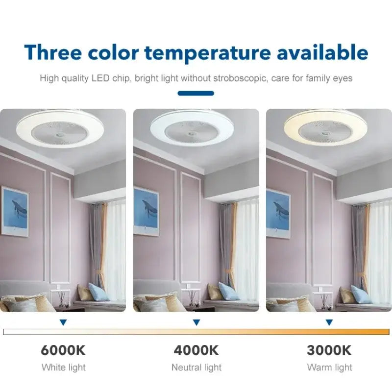 Modern white invisible blade led ceiling fan bedroom light