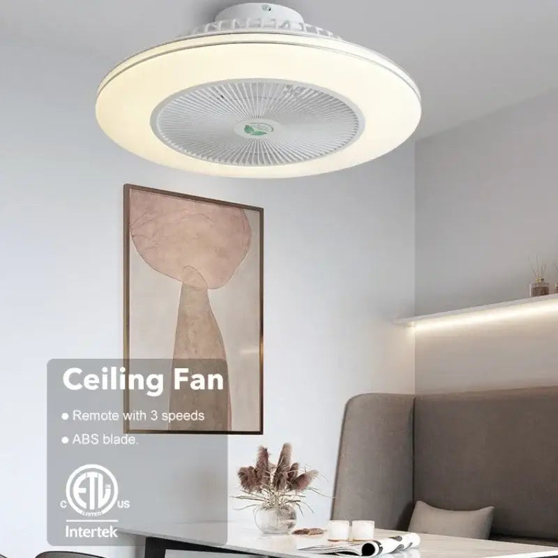 Modern white invisible blade led ceiling fan bedroom light